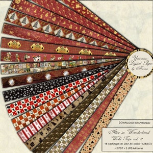Digitale Washi Tapes Alice in Wonderland, 18 verschillende afdrukbare randen voor Planner of Journal
