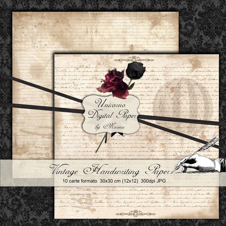 Scrapbook PAPERS handwritten Vintage effect Printable format 12" x 12" image 5