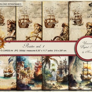 PIRATAS Estampas marítimas vintage, diário, papel para scrapbook, cartas náuticas