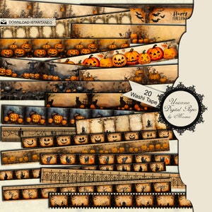 Halloween Pumpkins Printable Washi Tape, Strips and borders, 21 digital borders, journal border decorations