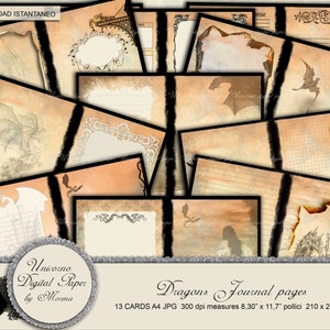 DRAGONS Journal pages,  Diaries  Romantic Scrapbook paper for gothic lovers