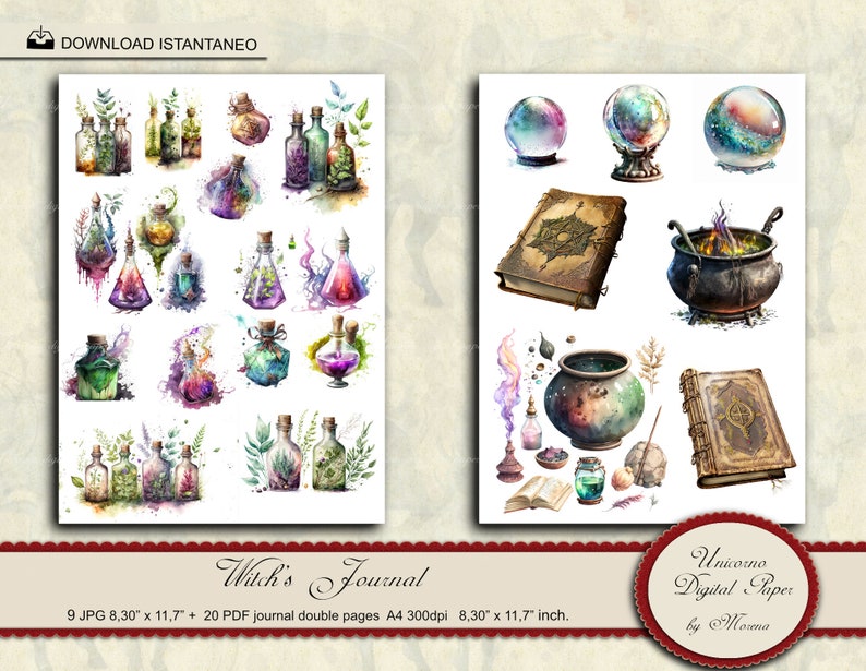 Witches Journal Kit, Magic Junk Journal, Digital collage sheet gothic journal printable image 10
