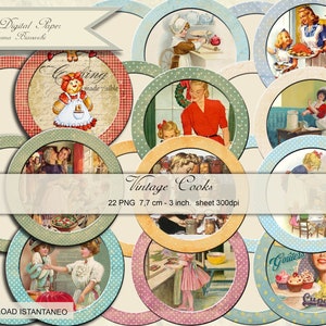 VINTAGE COOKS Tondi Stampabili decorati con immagini anni 50
