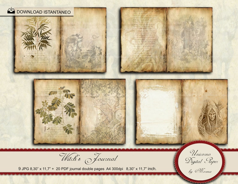 Witches Journal Kit, Magic Junk Journal, Digital collage sheet gothic journal printable image 2