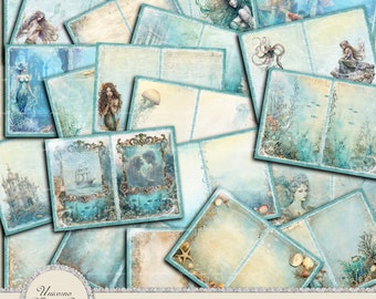 Journal Mermaid Underwater, Sea Mermaid Nautical Printable Pages, Journaling, Fantasy Collage Papers, Magic Journal, 8,3" x 11,7"