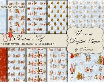 Christmas Digital paper pack, ELF, Santa, Reindeer, Snowman printable