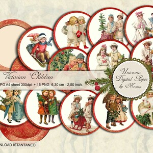 VICTORIAN Christmas CHILDREN, Tag tonde stampabili fronte e retro