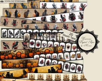 Halloween Gothic Printable Washi Tape, Strips and borders, 20 digital borders, journal border decorations