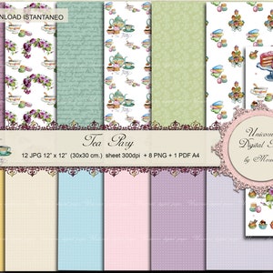 Tea Party digital paper Pack, macaroon print, Patterns Printable