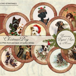 CHRISTMAS DOG, Tag tonde stampabili fronte e retro