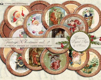 Old World Christmas Circles 2,5 / 3 inch, round collage sheets, Journals Stickers, Scrapbook Tag, Scottish Christmas rounds