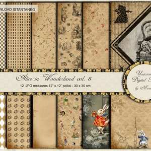 ALICE'S Adventures in Wonderland, Digital Paper pack, 12x12 scrapbook, printable paper, wall art prints