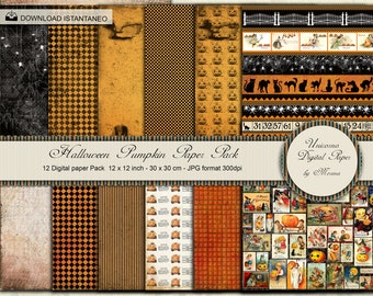 Halloween Pumpkin Paper Pack 12 x 12 inch, Scrapbook Vintage Halloween