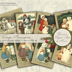 VINTAGE SNOWMAN digital collage sheet, set of 8  printable download