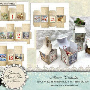 Calendario dell'Avvento, Christmas Digital paper Pack, modelli 3D scatole natalizie, immagini vittoriane natalizie