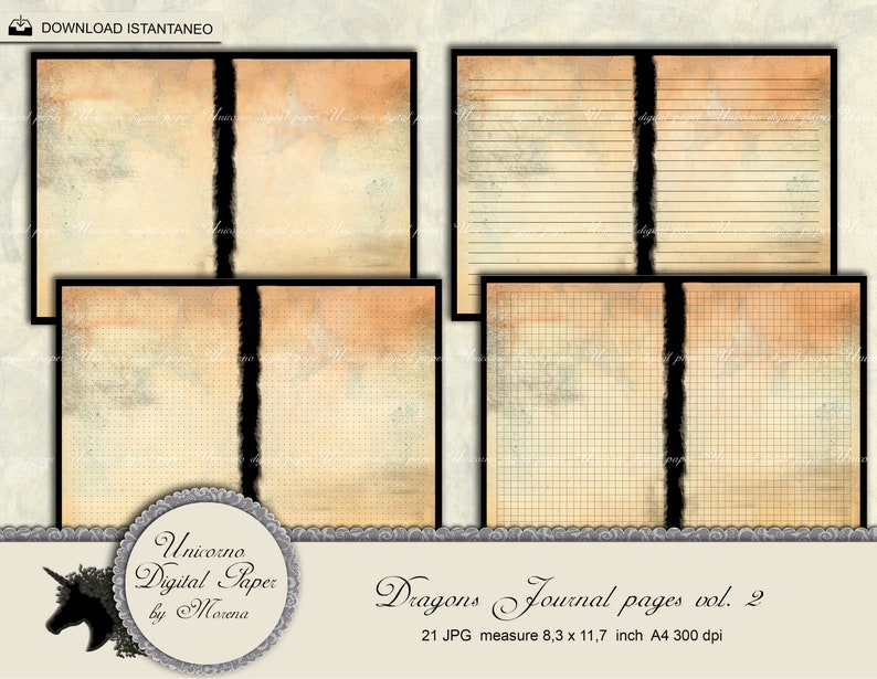 May include: A set of 21 digital paper journal pages in a vintage style with a distressed, aged look. The pages are in a variety of styles, including blank, lined, and gridded. The pages are designed to be used for journaling, scrapbooking, or other creative projects. The pages are 8.3 x 11.7 inches and are 300 dpi.