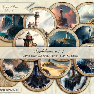 Lighthouse Tondi Stampabili decorati con fari e paesaggi marini