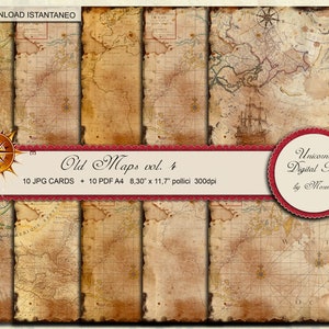 Karten digitales Papier, Scrapbook-Papiere, altes Papier, druckbare Vintage-Effektkarten, Seekarten, digitales Papier