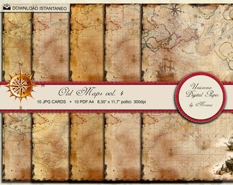 VINTAGE WORLD MAPS, Journaling, nautical paper,  digital paper, scrapbook grunge maps