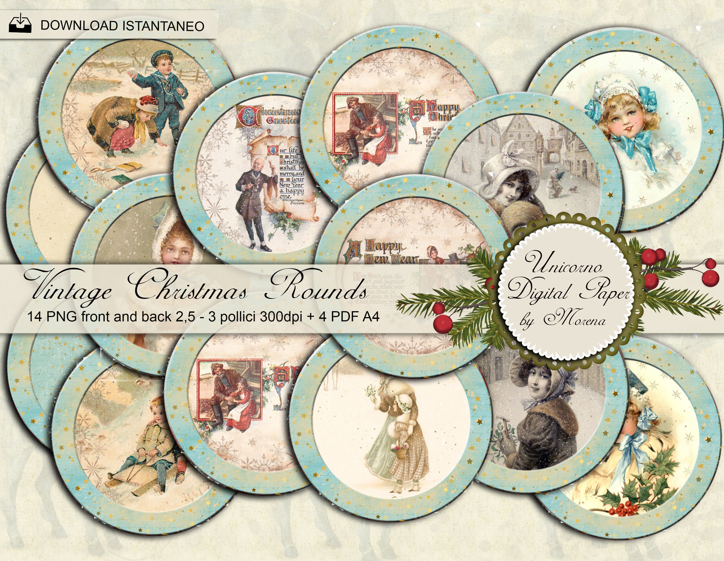 Christmas Cards Rounds 3 Inch. Printable Vintage Victorian - Etsy Australia
