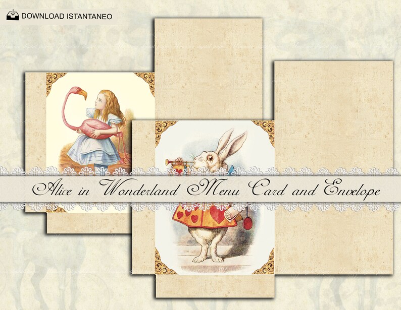 Alice in Wonderland 8 Printable Menu and envelope Template | Etsy