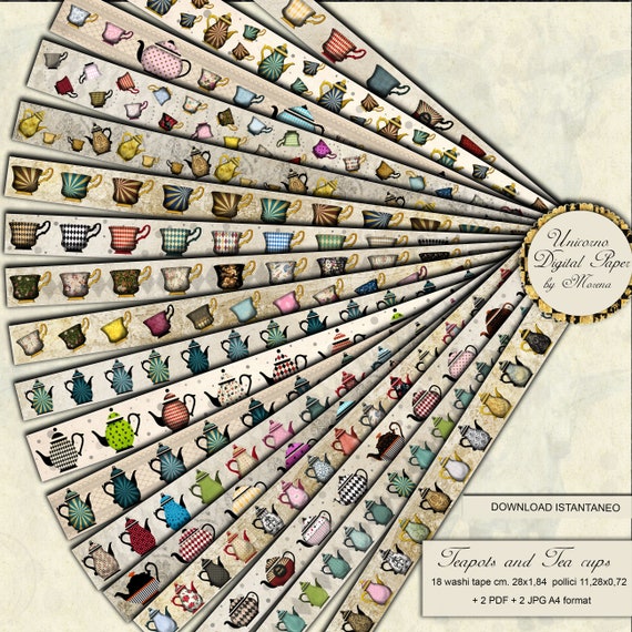 Washi Tape Printable Teapots and Tea Cups Strips and Borders Etsy