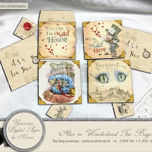 ALICE in Wonderland printable TEA BAGS, tea bag digital paper