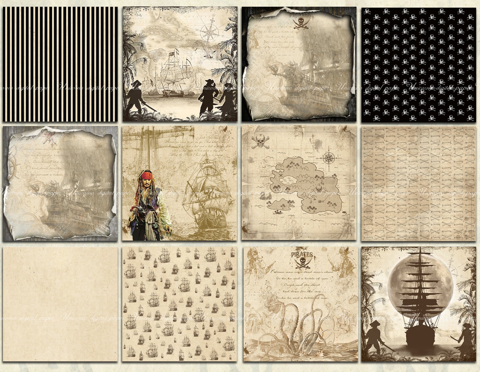 Pirate Paper Pack 12 Digital Sheets, Vintage Maps and Sea Art - Etsy