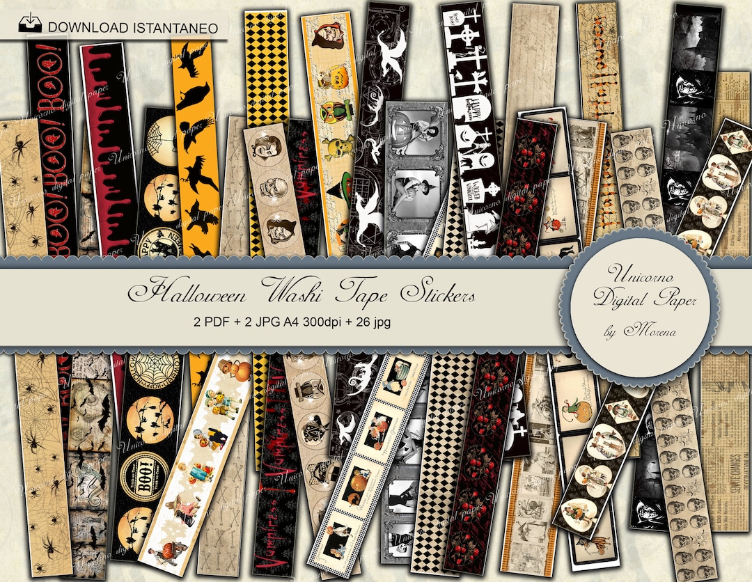Halloween Printable Washi Tape Strips and Borders, 26 Digital Designs ...