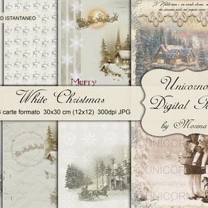 WHITE CHRISTMAS, Carta per scrapbooking, carta per stampa digitale, cartoncino per scrapbooking natalizio, Villaggio natalizio, Babbo Natale