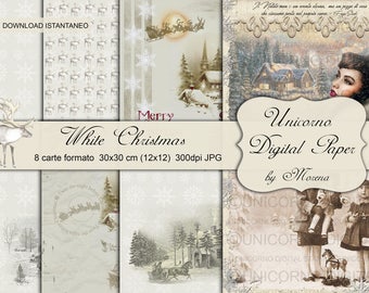 WHITE CHRISTMAS, Digital paper, scrapbooking supplies, Labels, Christmas wallpaper, Christmas Digital Paper Craft, Christmas Craft Patterns