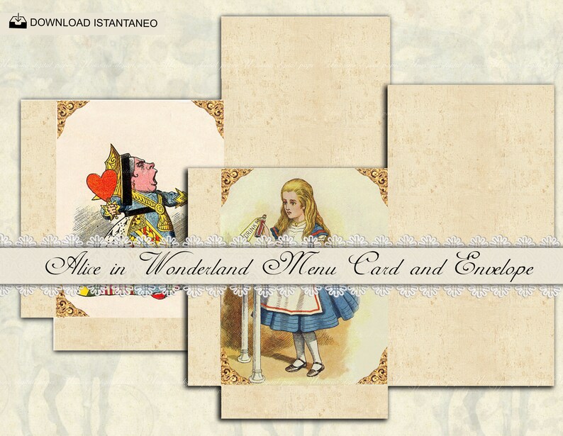 Alice in Wonderland 8 Printable Menu and envelope Template | Etsy