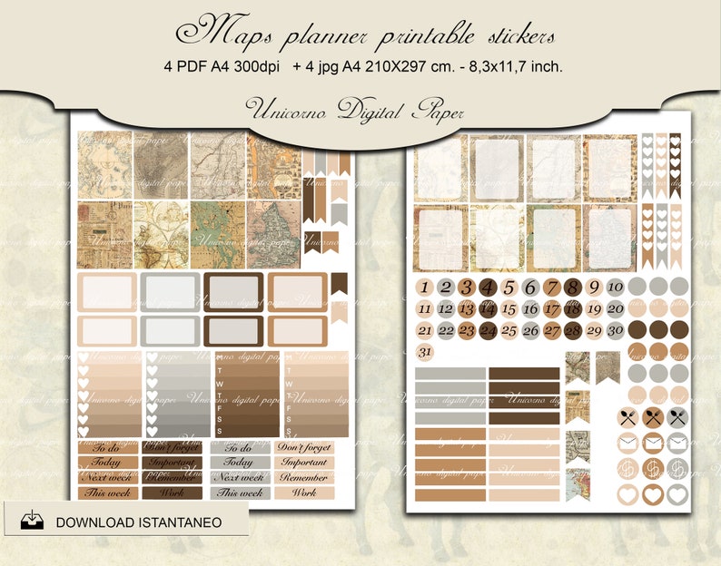Map Sticker Design Printable Mini Sticker, MAPS Themed Stickers, Printable Mini Sticker ...