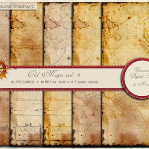 Maps digital paper, Carte per scrapbook, Old paper,  Mappe effetto vintage stampabili, Carte Nautiche, Carta digitale