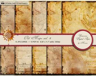VINTAGE WORLD MAPS, Journaling, nautical paper,  digital paper, scrapbook grunge maps