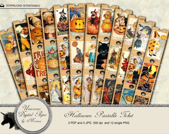 HALLOWEEN TICKETS, Junk Journal Kit, Printable Ephemera,  Vintage, Cards, Embellishment, Scrapbook