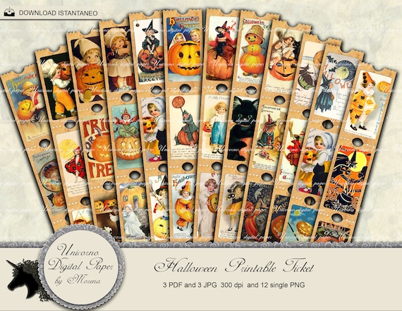 HALLOWEEN Printable TICKETS, Junk Journal Kit, Ephemera, Vintage, Cards, Embellishment, Scrapbook