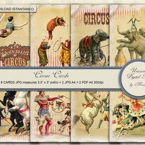 Vintage circus Paper pack, Digital Paper, Printable Pattern 3,5x5 inch.