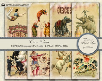 Vintage circus Paper pack, Digital Paper, Printable Pattern 3,5x5 inch.