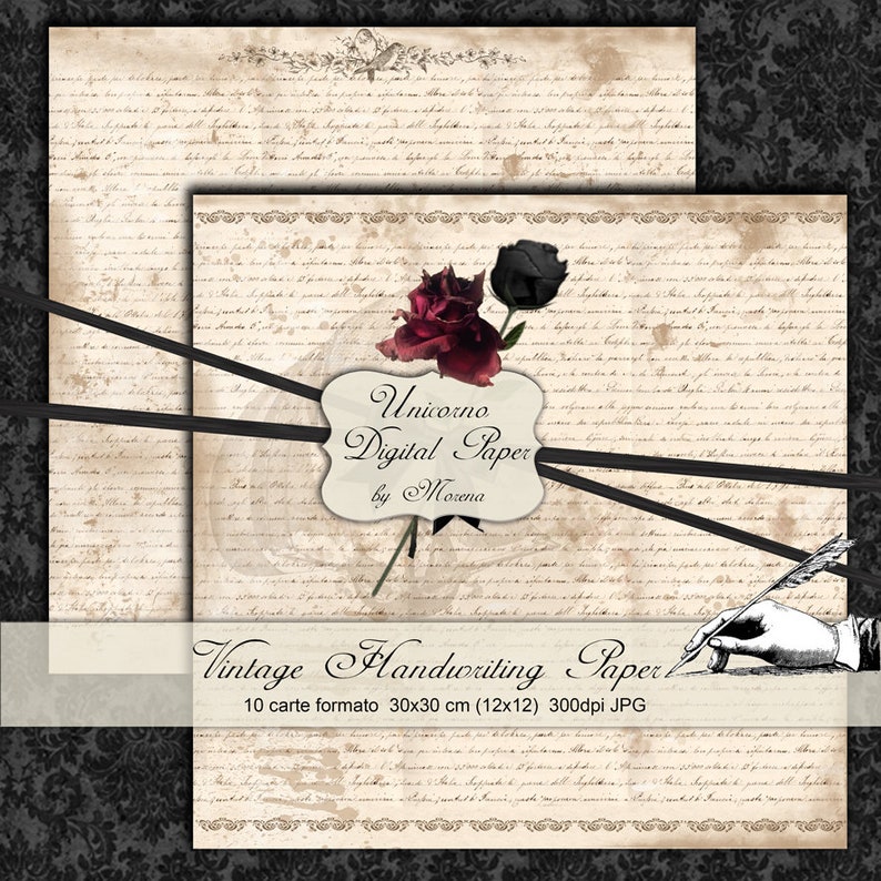 Scrapbook PAPERS handwritten Vintage effect Printable format 12" x 12" image 6