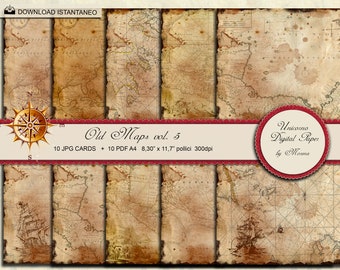 VINTAGE WORLD MAPS, Journaling, nautical paper,  digital paper, scrapbook grunge maps