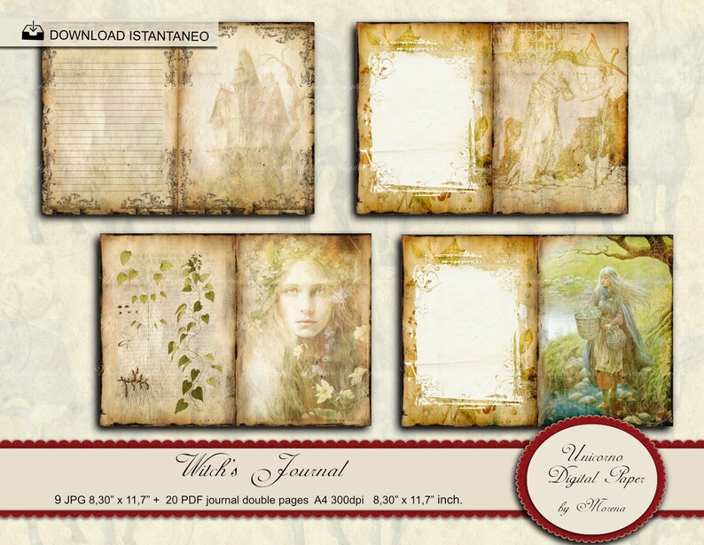 Witches Journal Kit, Magic Junk Journal, Digital collage sheet gothic journal printable image 3