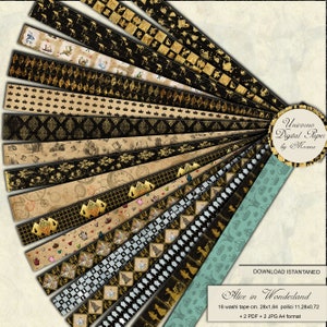 Digital Washi Tapes Alice in Wonderland stampabili per Planner o Journal, 18 diversi disegni a tema Alice