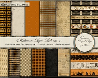 Halloween Paper Pack A4 8x11 inch, Junk Journal printable pages, Scrapbook Vintage Halloween