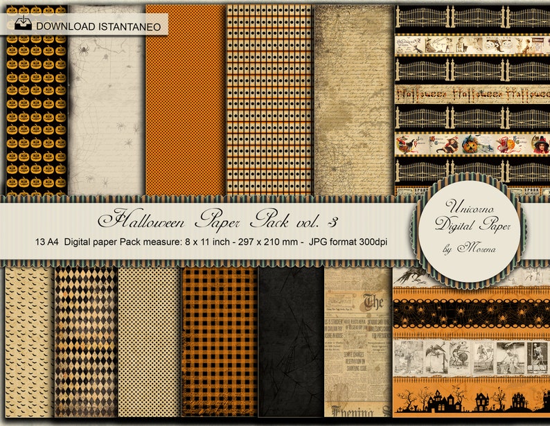 Halloween Paper Pack A4 8x11 Inch, Junk Journal Printable Pages ...