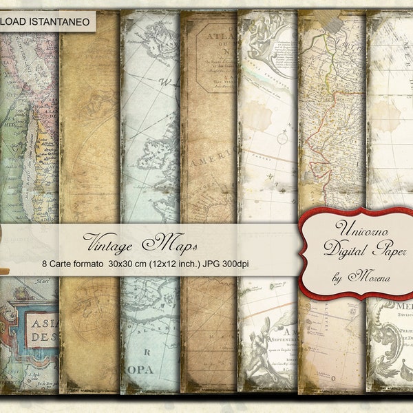 VINTAGE WORLD MAPS digital paper, scrapbook grunge maps