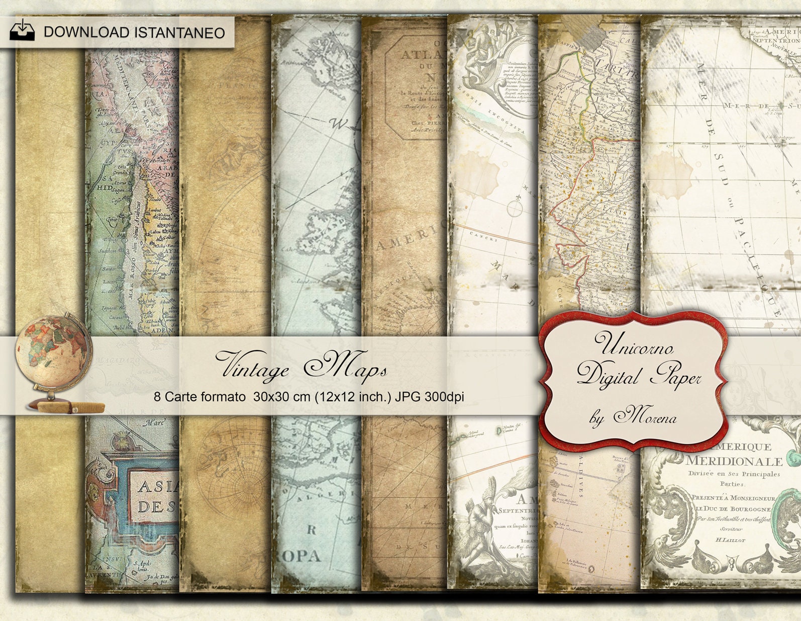 VINTAGE WORLD MAPS digital paper, scrapbook grunge maps