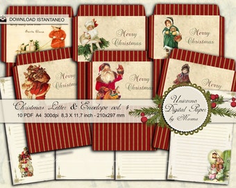 Christmas Letter &  Envelope, Printable HOLIDAY CARDS,  red and ivory