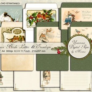 Christmas cards, Lettere per Babbo Natale stampabili decorate con disegni vittoriani su fondo  avorio e verde