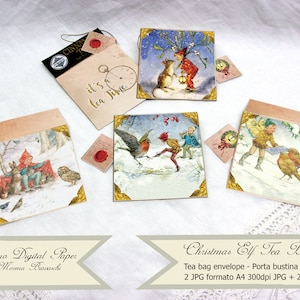 CHRISTMAS ELF, Printable Tea Bag Packet Wrapper Envelope Topper